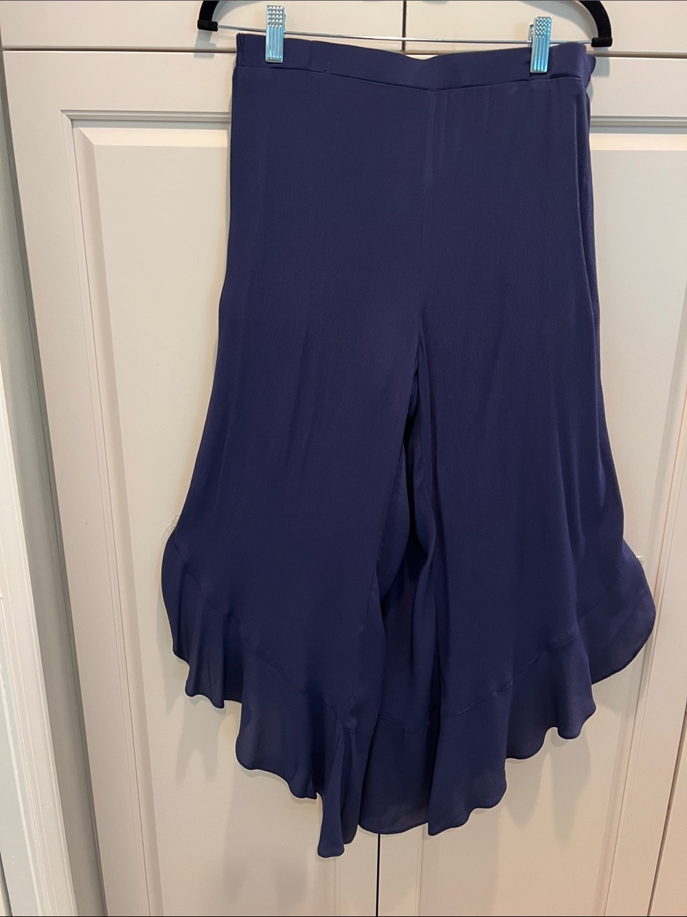 Flowy Ruffled Midi pants with split up to the shorts underneath- Deep Navy Large